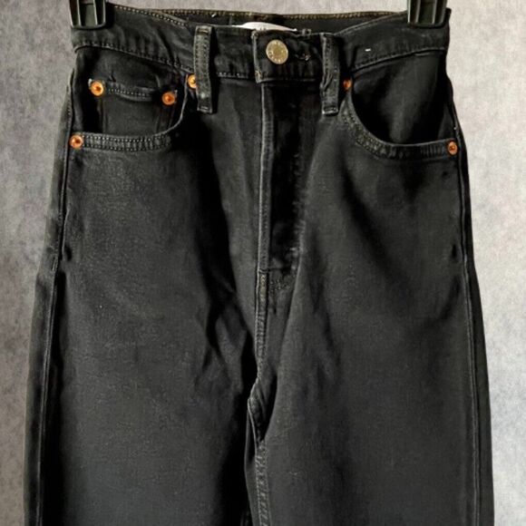 RE/DONE 70s Ultra High Rise Stove Pipe Jeans Womens Size 23 Black Retro Denim - Picture 4 of 16